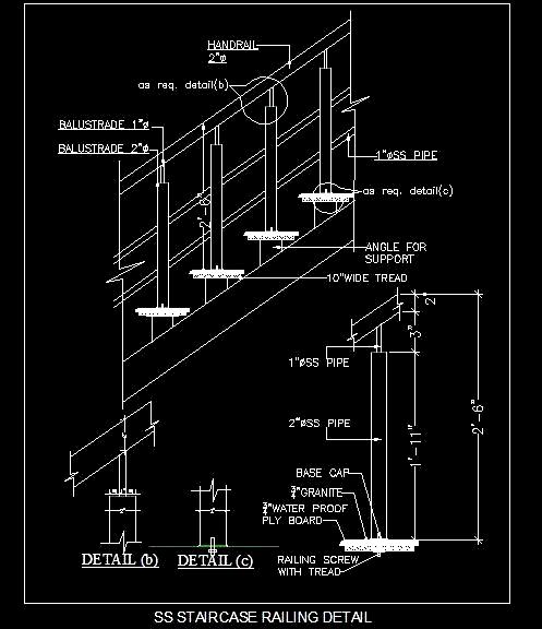 Stainless Steel Staircase Railing Free CAD Drawing with Details